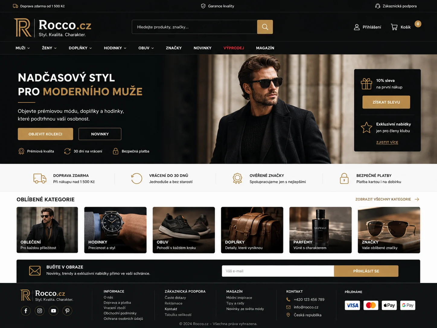Ilustrační návrh módního e-shopu Rocco.cz s oblečením a doplňky